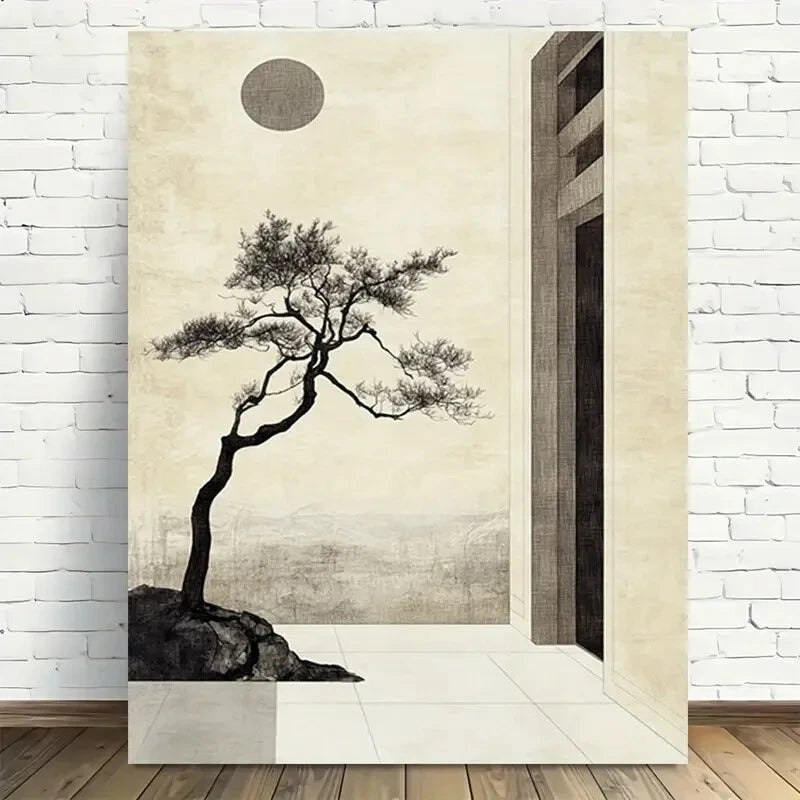 Beautiful Modern Minimalist Tree Vintage Painting  40x60cm Metal Print Ready to Hang - Bella Home Decor