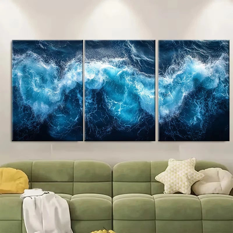 3pcs Indian Ocean Waves Frothing Sea Foam Seascape Metal Print Ready to Hang Art - Bella Home Decor