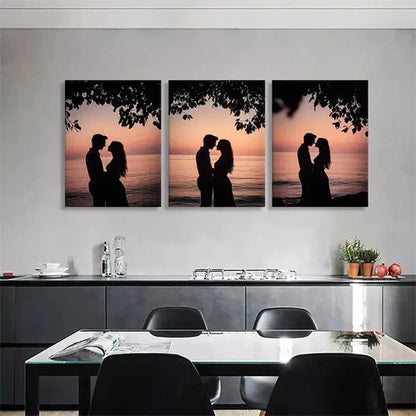 3pcs Romantic Sunset Kiss Silhouette Wall Art Canvas Unframed - High Quality Print 100% Australian Made Wall Canvas