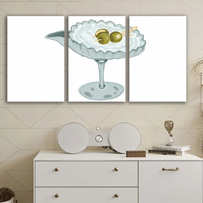 3pcs Whimsical Illustration of a Cocktail Wall Art Set Canvas Framed 50x70cm - High Quality Print 100% Australian Made Wall Canvas Ready to Hang