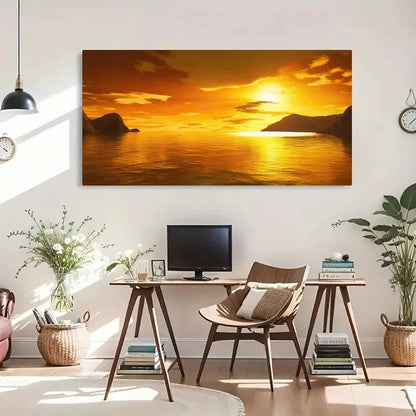 Seaside Landscape Orange Décor Wall Art Canvas Office Home Room Framed 120x60cm - Bella Home Decor
