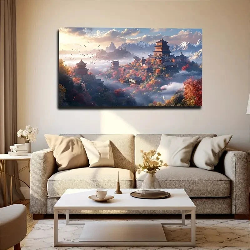 Chinese Ancient Building Spread Wall Art Canvas Office Home Room Framed 120x60cm - Bella Home Decor
