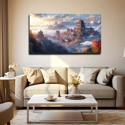 Chinese Ancient Building Spread Wall Art Canvas Office Home Room Framed 120x60cm - Bella Home Decor