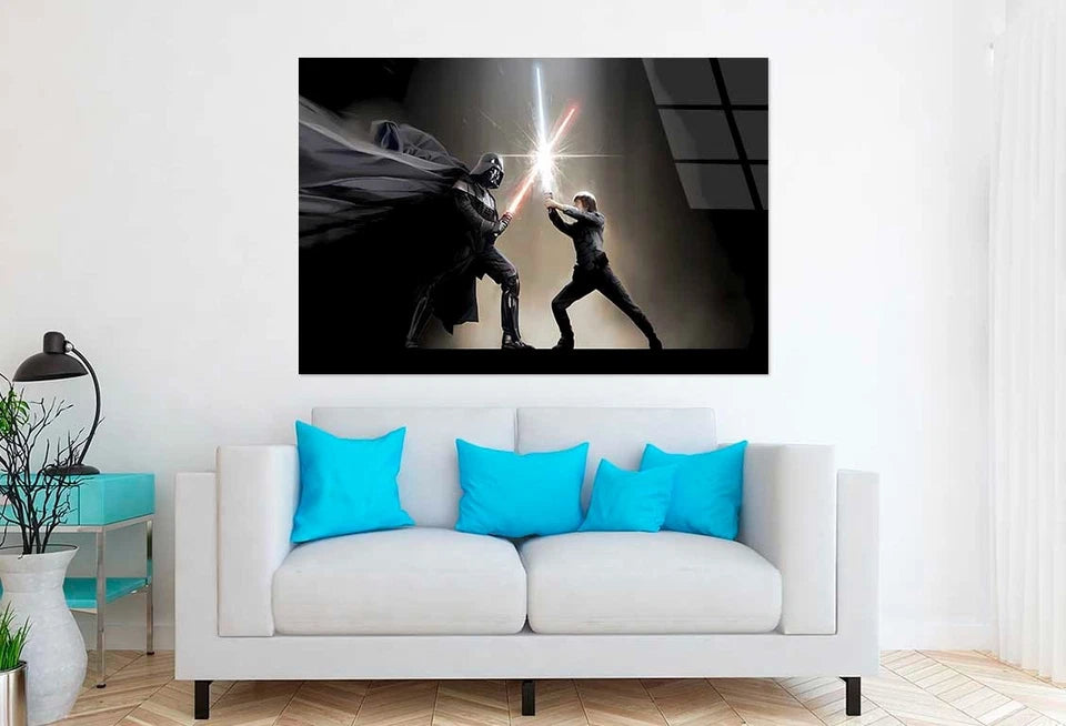 Warriors Clashing Laser Swords Glass Printing Wall Art Australian Made Quality - Bella Home Decor