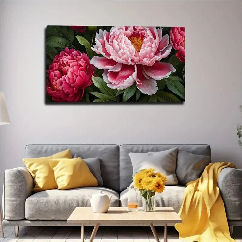 Blooming Peony Suitable Wall Art Canvas Office Home Room Framed 120x60cm