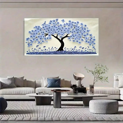 A Blue Flower Abstract Wall Art Canvas Office Home Room Framed 120x60cm