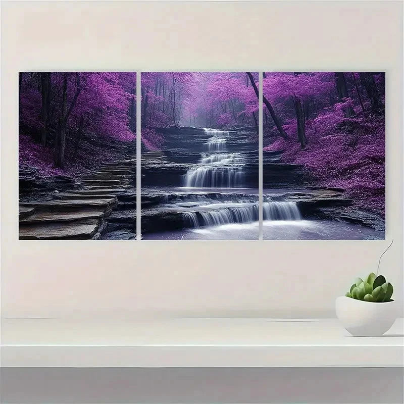 3pcs Purple Trees Forest Landscape Painting T Wall Art Set Canvas Framed 50x70cm - High Quality Print 100% Australian Made Wall Canvas Ready to Hang