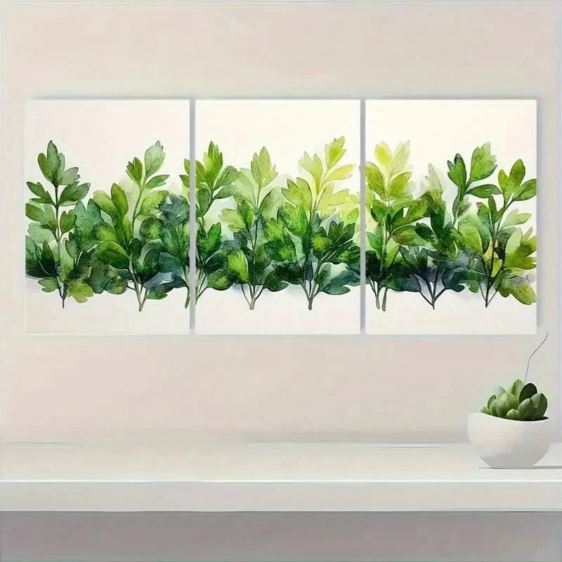 3pcs Herbs Watercolor Green Nature Perfect Wall Art Set Canvas Framed 50x70cm - High Quality Print 100% Australian Made Wall Canvas Ready to Hang - Bella Home Decor