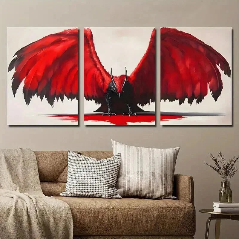 3pcs Red Griffin Fantasy Bird Décor Perfect Wall Art Set Canvas Framed 60x90cm - High Quality Print 100% Australian Made Wall Canvas Ready to Hang - Bella Home Decor