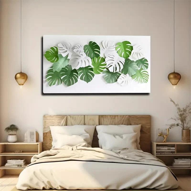 Vibrant Mons Tera & Palm Leaf Wall Art Canvas Office Home Room Framed 120x60cm