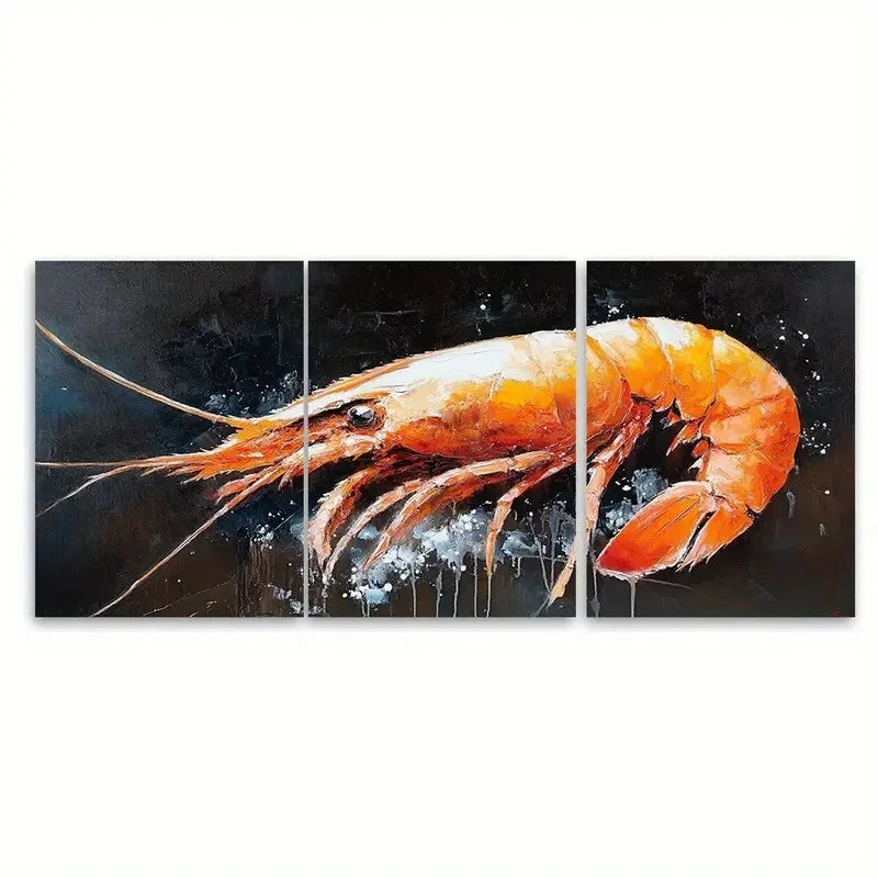 3pcs Shrimp Painting Seafood ko   Wall Art Set Canvas Framed 50x70cm - High Quality Print 100% Australian Made Wall Canvas Ready to Hang