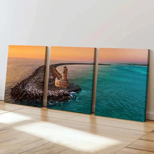 3pcs Sunset Sea Lighthouse Pier Modern Wall Art Canvas Unframed – High Quality Print 100% Australian Made Wall Canvas