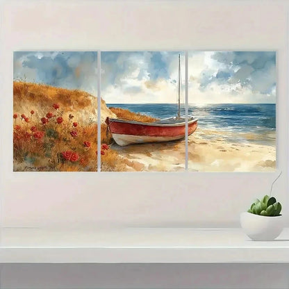 3pcs Cape Cod Coast Painting Sailboat  MN   Wall Art Set Canvas Framed 50x70cm - High Quality Print 100% Australian Made Wall Canvas Ready to Hang - Bella Home Decor