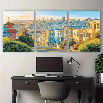 3pcs San Francisco Posters USA Perfect Wall Art Set Canvas Framed 50x70cm - High Quality Print 100% Australian Made Wall Canvas Ready to Hang