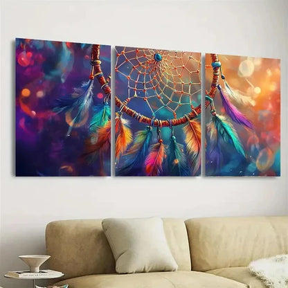 3pcs Vibrant Dream Catcher Wall Art Set Canvas Unframed - High Quality Print 100% Australian Made Wall Canvas - Bella Home Decor