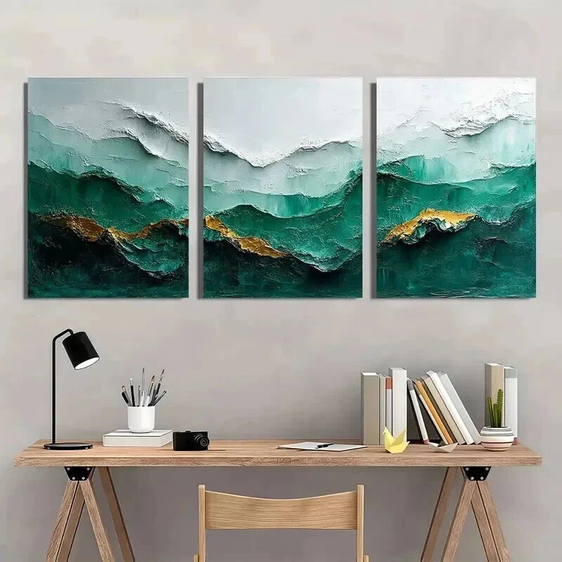 3pcs Abstract White And Green Texture Wall Art Set Canvas Framed 40x60cm - High Quality Print 100% Australian Made Wall Canvas Ready to Hang - Bella Home Decor