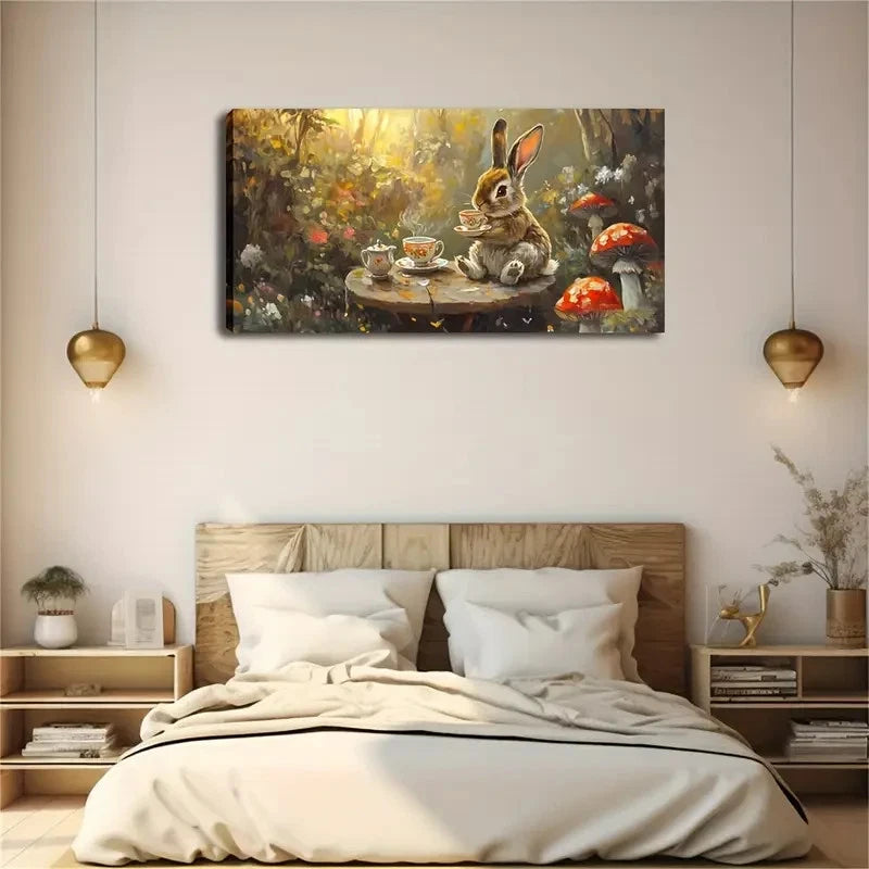 Forest Tea Party With Teacups Wall Art Canvas Office Home Room Framed 120x60cm