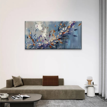 Blue White Flowers Abstract Wall Art Canvas Office Home Room Framed 120x60cm