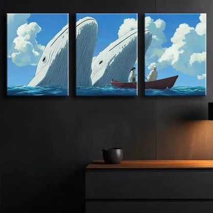 3pcs Whale and the Boy Blue Sky Nature Perfect Wall Art Set Canvas Unframed - High Quality Print 100% Australian Made Wall Canvas