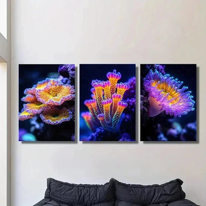 3pcs Fantasy Glowing Coral Reefs Sea Life Wall Art Canvas Unframed – High Quality Print 100% Australian Made Wall Canvas