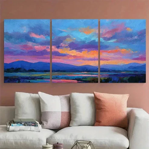 3pcs Cloudscape Sunrise Impression Perfect Wall Art Set Canvas Unframed - High Quality Print 100% Australian Made Wall Canvas - Bella Home Decor