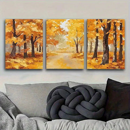 3pcs Autumn Forest Path Vintage Wall Art Set Canvas Framed 60x90cm - High Quality Print 100% Australian Made Wall Canvas Ready to Hang - Bella Home Decor