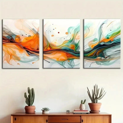 3pcs Geometric Decorations with Flowing Colors Wall Art Set Canvas Framed 40x60cm - High Quality Print 100% Australian Made Wall Canvas Ready to Hang - Bella Home Decor