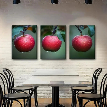 3pcs Fresh Red Apple Nature Fruit Modern Perfect Wall Art Set Canvas Framed 60x90cm - High Quality Print 100% Australian Made Wall Canvas Ready to Hang - Bella Home Decor