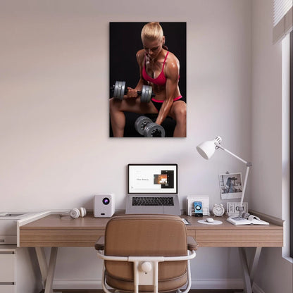 Strong Female Seated Dumbbell Exercise 5mm Plastic Poster Ready to Hang 90x60cm