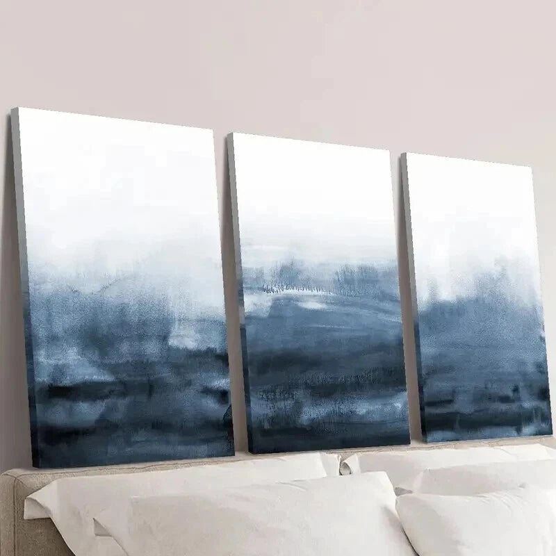 3pcs Abstract Navy Blue Modern Ocean Texture Wall Art Set Canvas Framed 50x70cm - High Quality Print 100% Australian Made Wall Canvas Ready to Hang