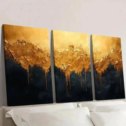 3pcs Vibrant Golden Black Design  Wall Art Set Canvas Unframed - High Quality Print 100% Australian Made Wall Canvas