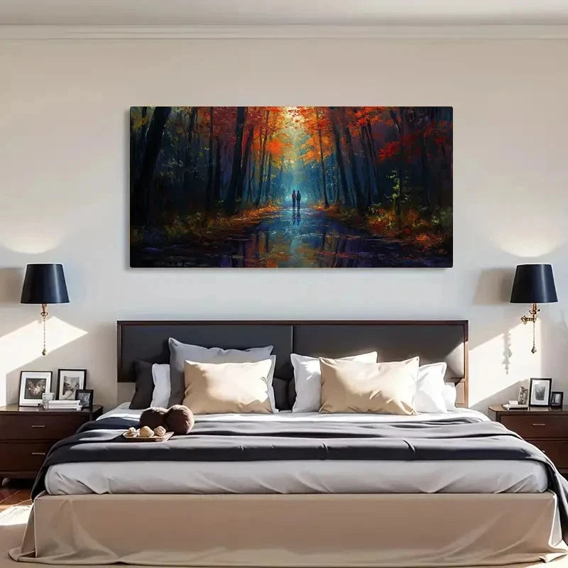 Vibrant Sunlight Autumn Forest Wall Art Canvas Office Home Room Framed 120x60cm - Bella Home Decor