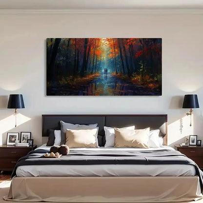 Vibrant Sunlight Autumn Forest Wall Art Canvas Office Home Room Framed 120x60cm - Bella Home Decor