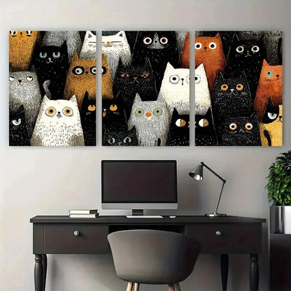 3pcs Colorful Black Cat Ghost Halloween Perfect Wall Art Set Canvas Framed 50x70cm - High Quality Print 100% Australian Made Wall Canvas Ready to Hang - Bella Home Decor