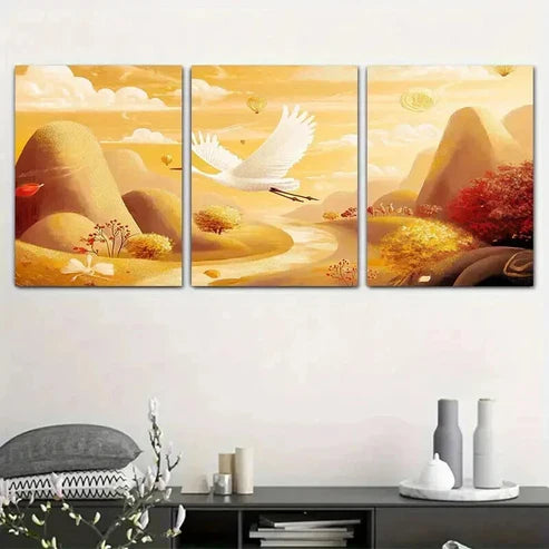 3pcs Landscape with White Swan & Sunlit Sky Art Set Canvas Unframed - High Quality Print 100% Australian Made Wall Canvas