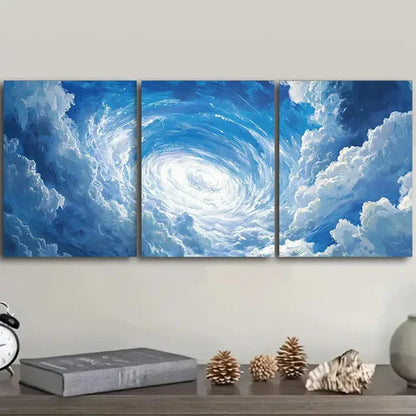 3pcs Modern Blue & White Swirl Pattern Wall Art Set Canvas Unframed - High Quality Print 100% Australian Made Wall Canvas - Bella Home Decor