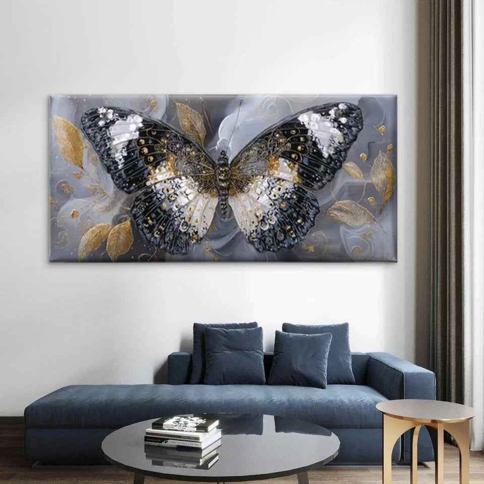 Black & Golden Butterfly Wall Art Canvas Office Home Room Framed 120x60cm