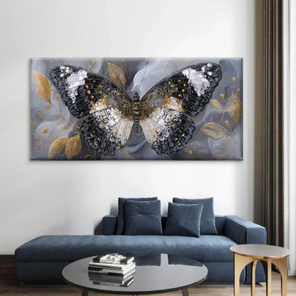 Black & Golden Butterfly Wall Art Canvas Office Home Room Framed 120x60cm