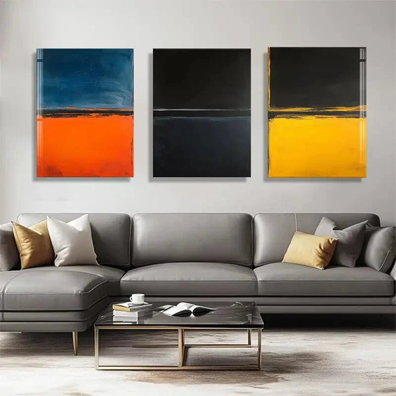 3pcs Modern Geometric Design Color Blocks Metal Print Ready to Hang Art - Bella Home Decor