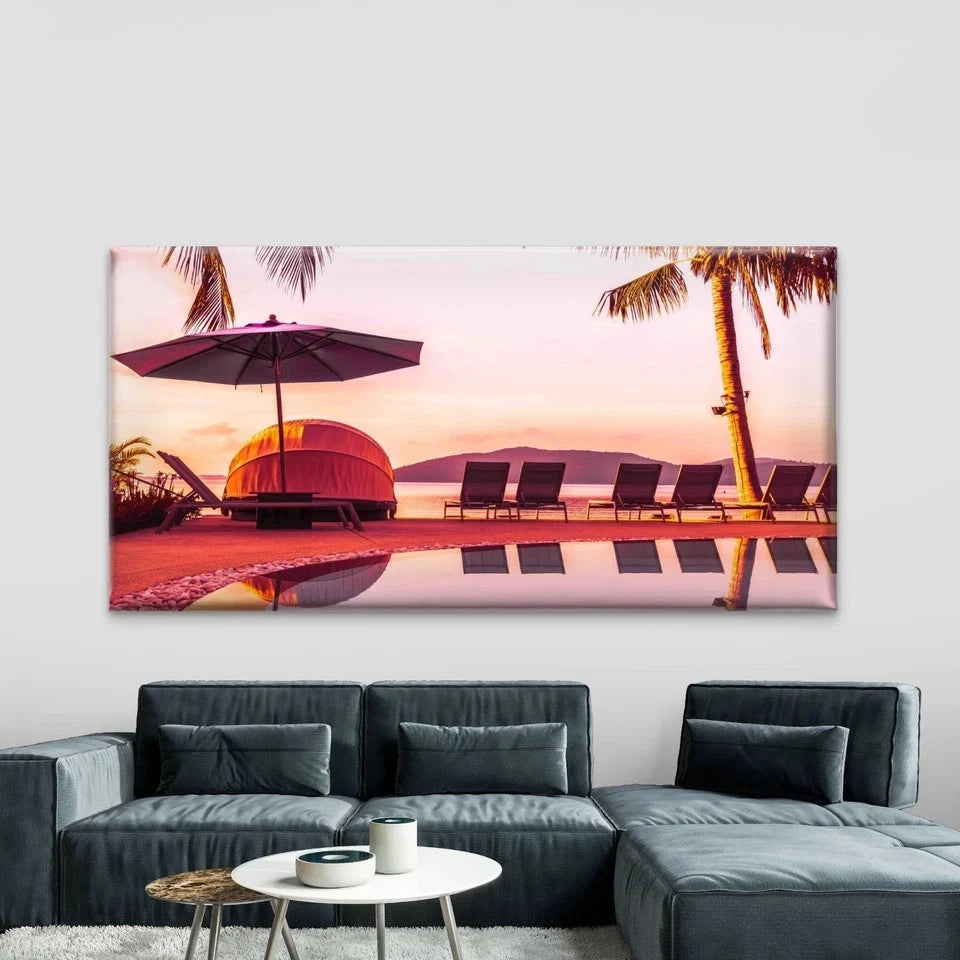 Luxury Beach Resort at Sunset Wall Art Canvas Office Home Room Framed 120x60cm