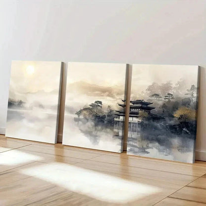 3pcs Chinese Landscape & Mountain Scenery Wall Art Set Canvas Framed 50x70cm - High Quality Print 100% Australian Made Wall Canvas Ready to Hang - Bella Home Decor