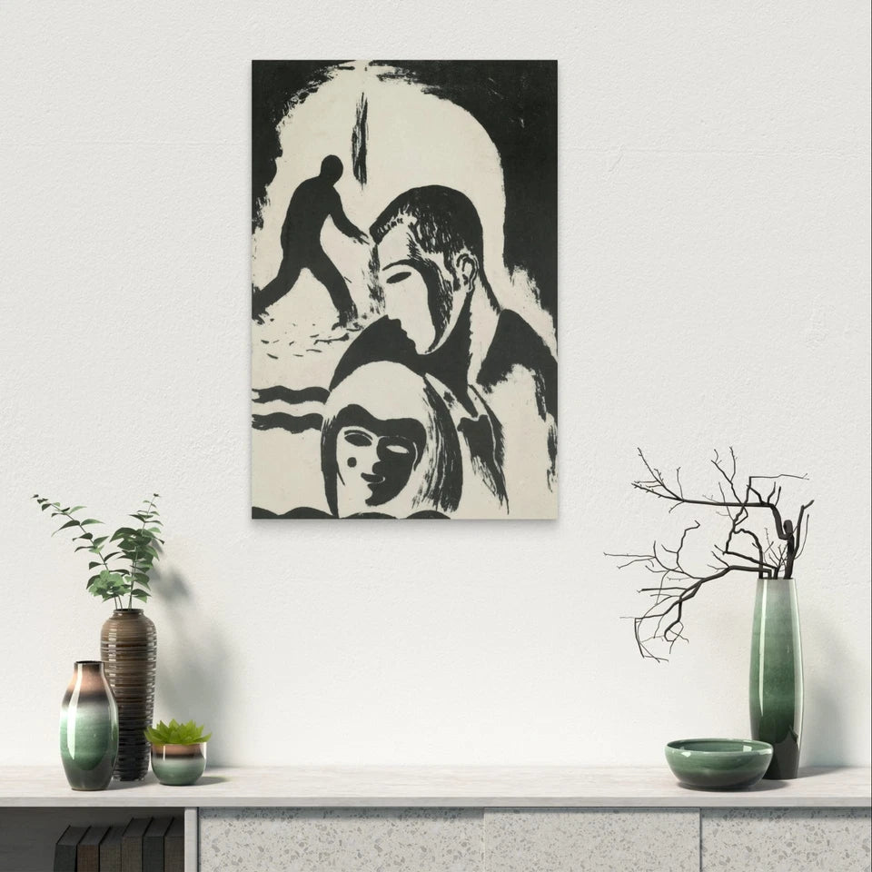 Monochrome Expressionist Figures Black & White Metal Print Ready to Hang