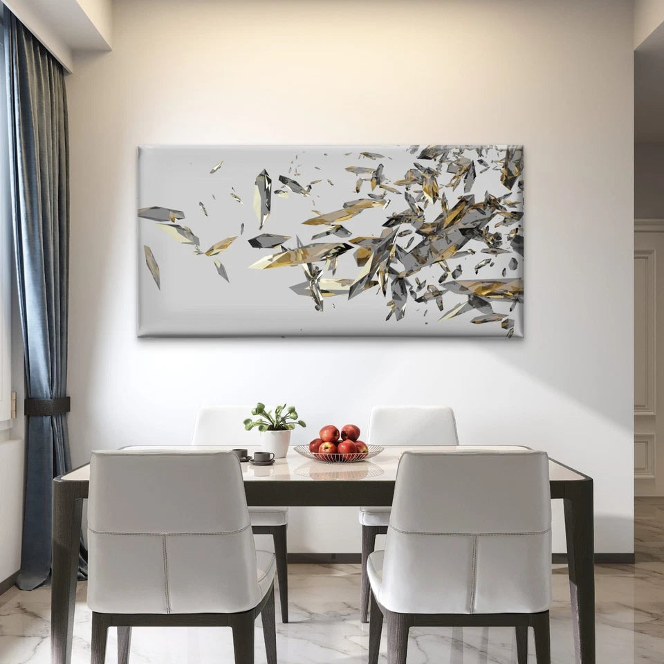 Broken Glass Shards Abstract Wall Art Canvas Office Home Room Framed 120x60cm - Bella Home Decor