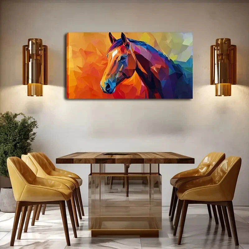 Colorful Polygonal Horse Close Wall Art Canvas Office Home Room Framed 120x60cm - Bella Home Decor