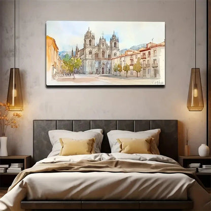 Charming European Street Scene Wall Art Canvas Office Home Room Framed 120x60cm