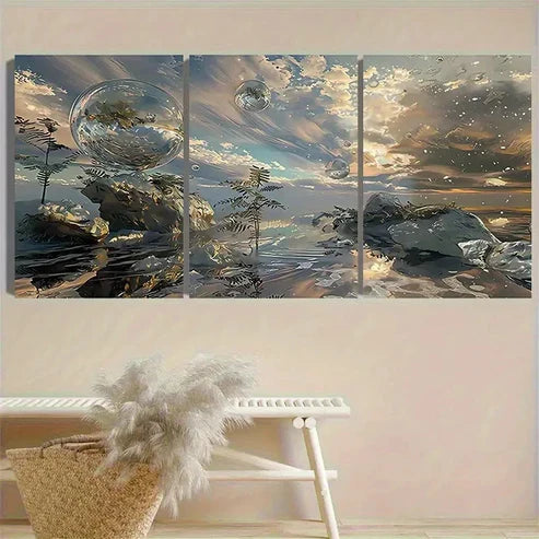 3pcs Fantasy Ice Land with Bubbles Wall Art Set Canvas Unframed - High Quality Print 100% Australian Made Wall Canvas - Bella Home Decor