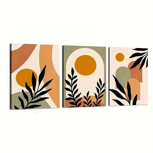 3pcs Plant Sun Geometry Neutral Wall Art Set Canvas Unframed – High Quality Print 100% Australian Made Wall Canvas