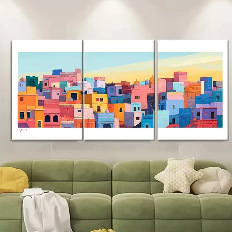 3pcs Vibrant Jodhpur Sunset Metal Print Ready to Hang Art