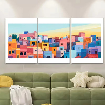 3pcs Vibrant Jodhpur Sunset Metal Print Ready to Hang Art