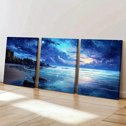 3pcs Fantasy Landscape Art Starry Sky Beach Wall Art Canvas Unframed - High Quality Print 100% Australian Made Wall Canvas